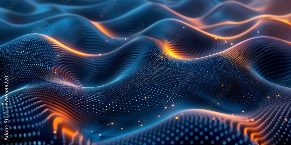 A blue and orange wave with a lot of dots A blue and orange wave with a lot of dots