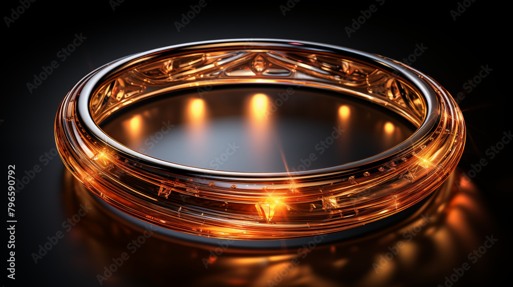 Intricate Golden Ring with Sparkles on Dark Background Intricate Golden Ring with Sparkles on Dark Background