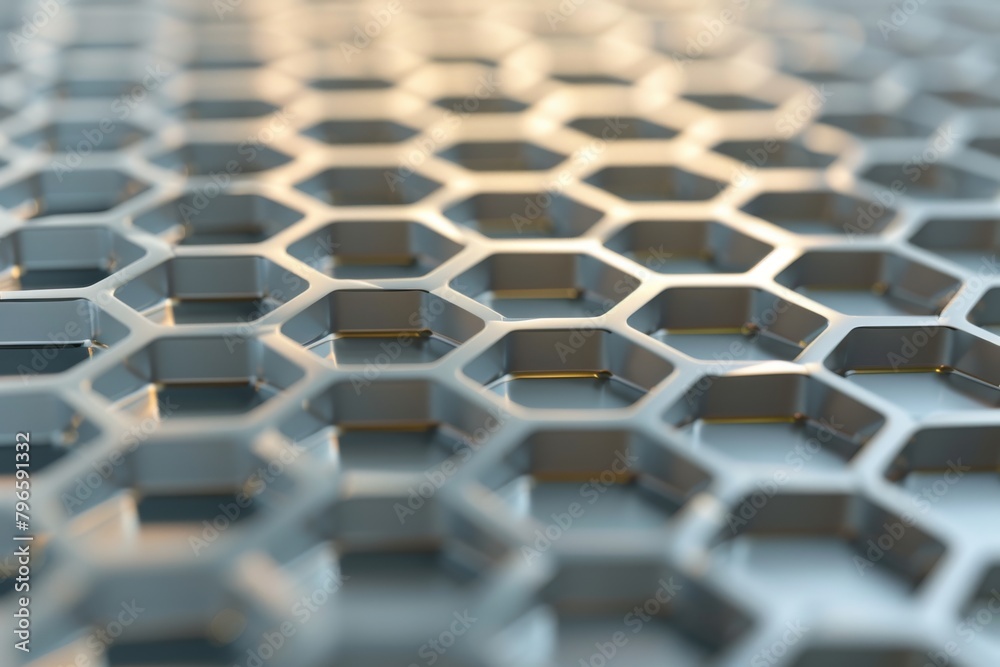 3D Hexagonal Metallic Pattern. Close-Up Of Hexagon Array. Abstract Geometric Background With Hexagonal Structure. Generative AI 3D Hexagonal Metallic Pattern. Close-Up Of Hexagon Array. Abstract Geometric Background With Hexagonal Structure. Generative AI