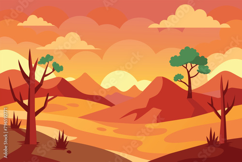 Desert forest landscape at daytime vector design