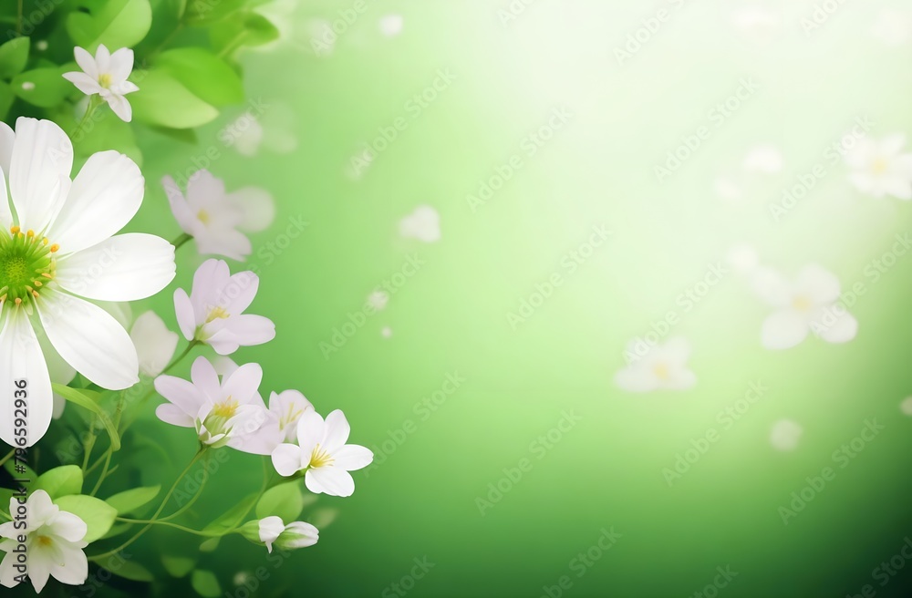 A vibrant light green background with white flowers A vibrant light green background with white flowers