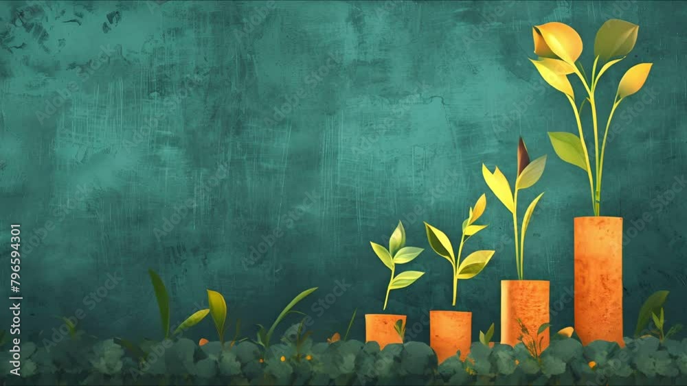 Handdrawn chart showing upward trend and plant growth, business development metaphor