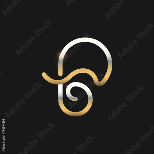 Abstract elephant silhouette logo design. Creative linear animal gold logotypeAbstract elephant silhouette icon design. Creative linear animal gold logotype