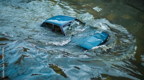 A car is submerged in water, with the water level rising higher and higher