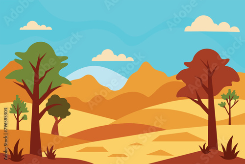 Desert forest landscape at daytime vector design