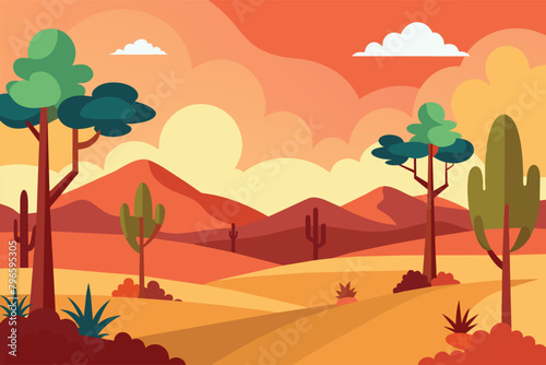 Desert forest landscape at daytime vector design