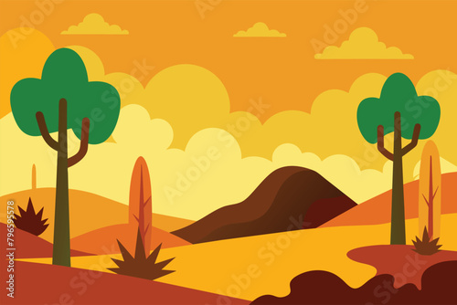 Desert forest landscape at daytime vector design