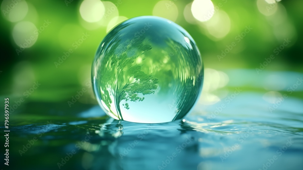 Green Hydrogen water element bubble artificial reflection.