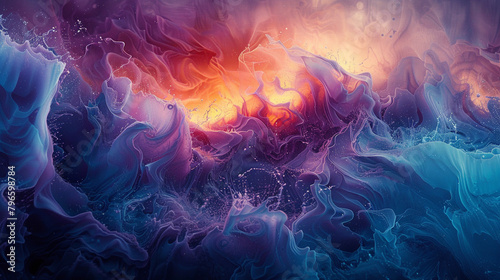 Fluid waves of color ebb and flow across the canvas, evoking a sense of movement and fluidity within the abstract space. 