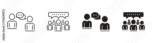 people talking icon set. meeting icon line and flat style symbol sign, vector illustration