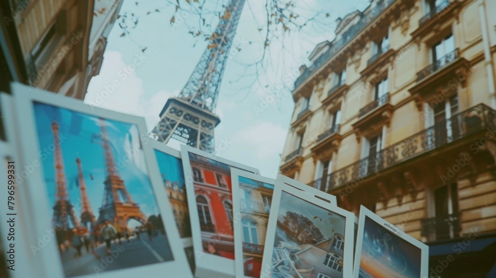 collection of polaroid photos from an french paris vacation, 16:9