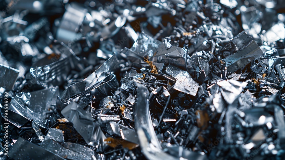 Close up view of a metal recycling process at the metallurgic factory