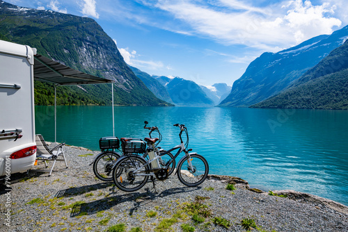 Electric bicycle on the background of nature Norway photo