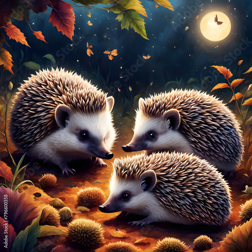 little cute hedgehogs with spikes, ai-generatet
