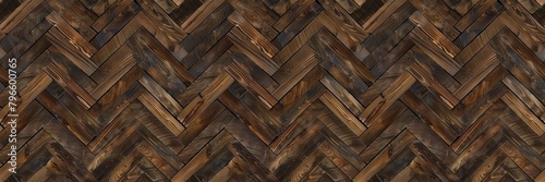 Elegant luxurious dark brown parquet laminate vinyl floor with herringbone pattern  flooring rustic oak wooden  - wood timber panel decor texture flooring wall background  seamless pattern  top view