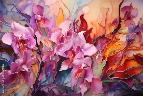 Orchid Overture Odyssey, abstract landscape art, painting background, wallpaper, generative ai