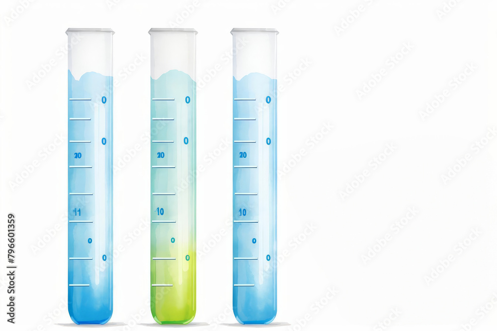 Clipart of a playful test tube character wearing glasses and holding a tiny dropper, rendered in delightful watercolor shades, focusing on a fun and educational science theme, white background