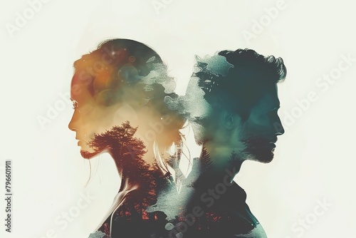 A couple silhouette double exposure background , in marriage clash, Navigating Marriage Tensions on the Brink of Separation