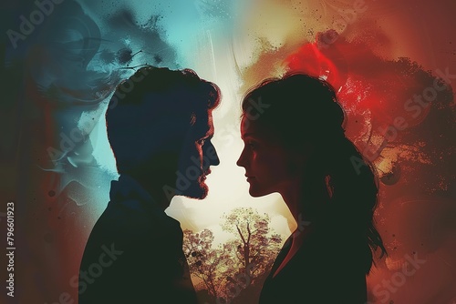 A couple silhouette double exposure background , in marriage clash, Navigating Marriage Tensions on the Brink of Separation