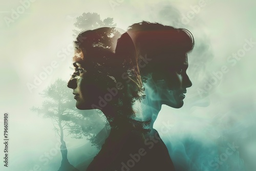 A couple silhouette double exposure background , in marriage clash, Navigating Marriage Tensions on the Brink of Separation