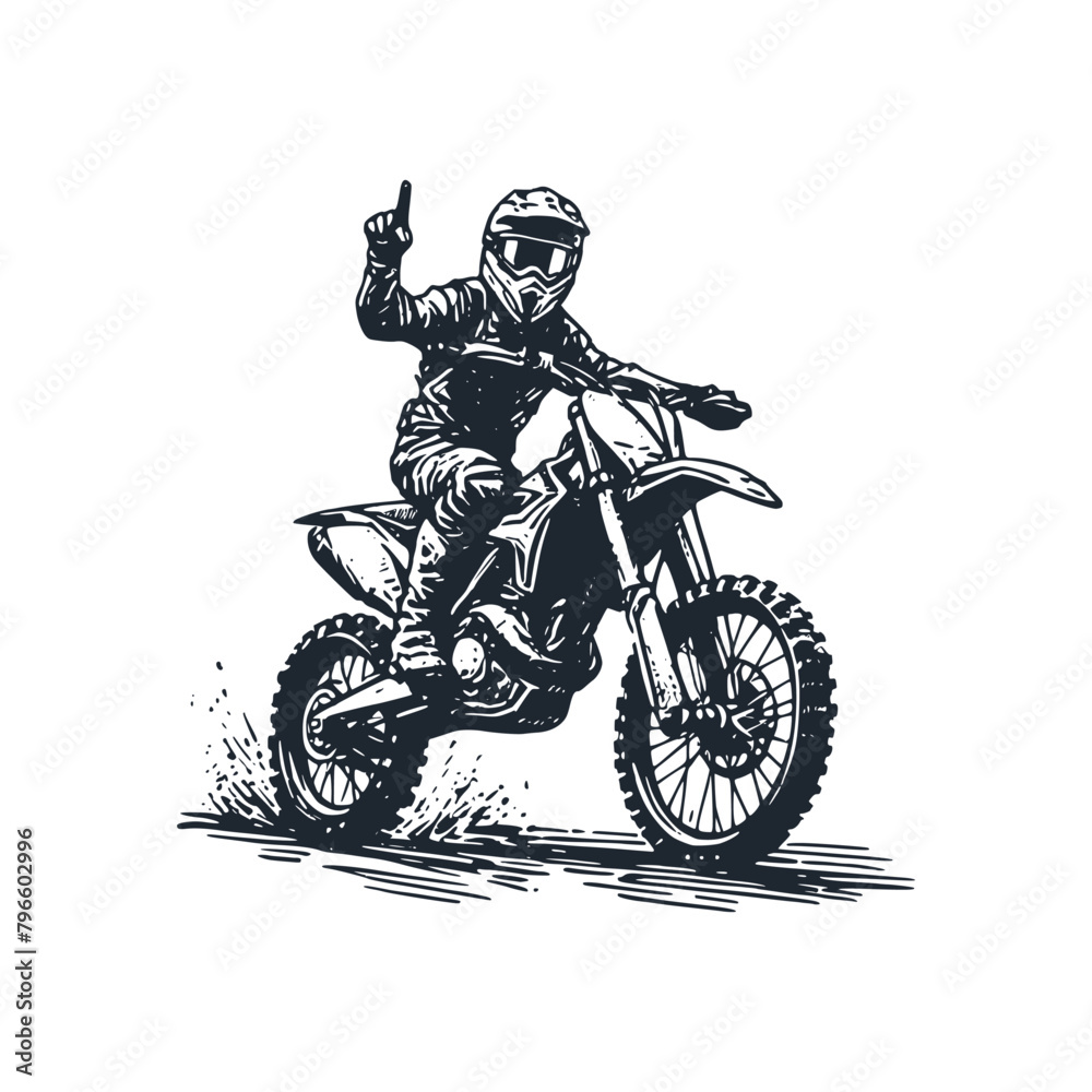The Motocross motorcycle. Black white vector illustration.