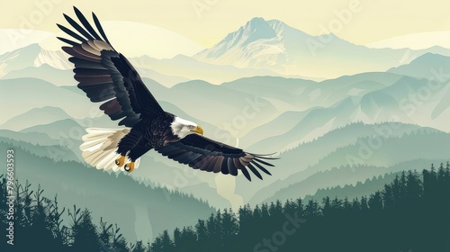 Eagle Soaring over Mountainous Landscape