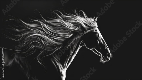 Stylized White Horse with Flowing Mane