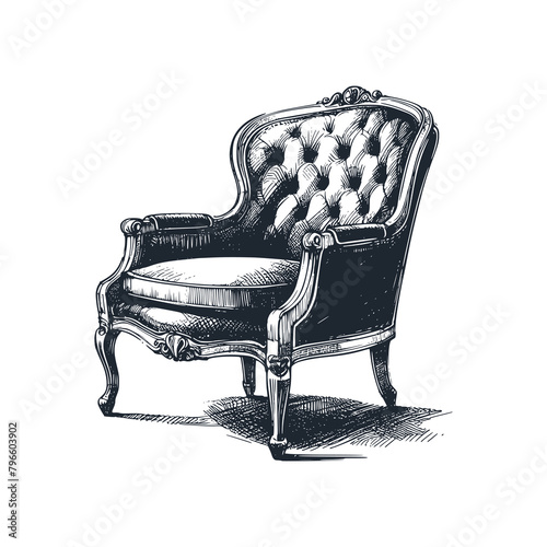 The Vintage old chair. Black white vector illustration.