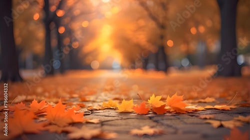 autumn leaves on the ground with a blurred background