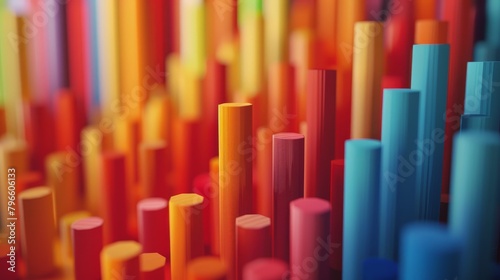 3D render of a bunch of randomly sized and colored cylinders