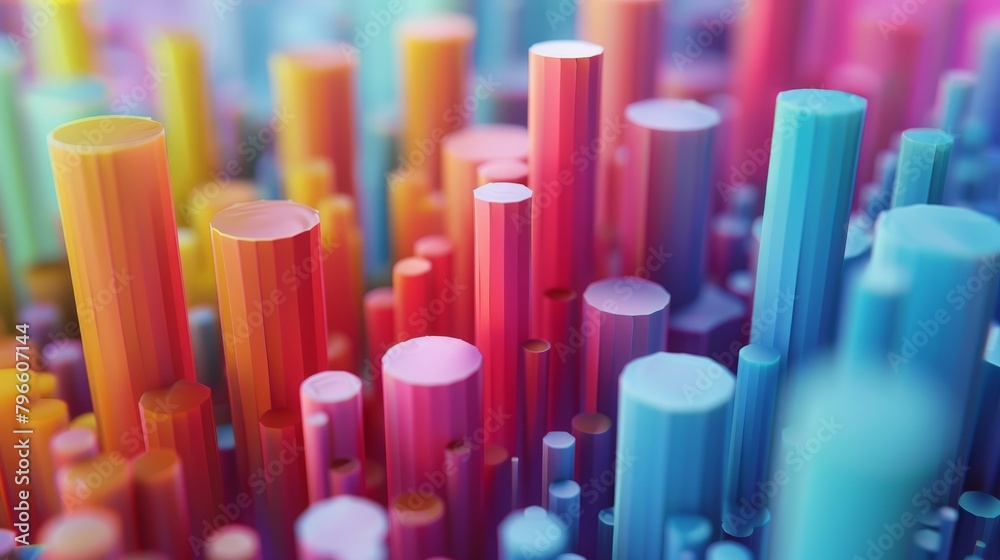 3D render of colorful cylinders of different heights 3D render of colorful cylinders of different heights