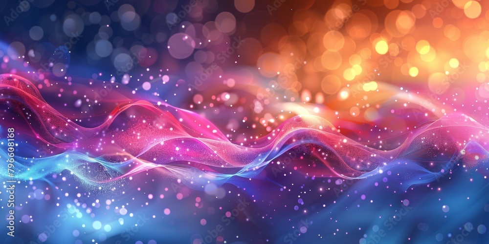 A colorful wave of light with a blue and pink background A colorful wave of light with a blue and pink background