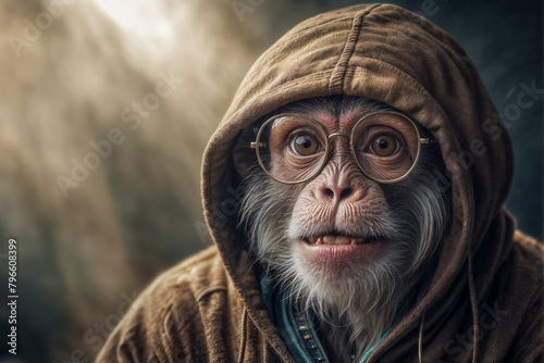 Scimmia con occhiali e felpa photo