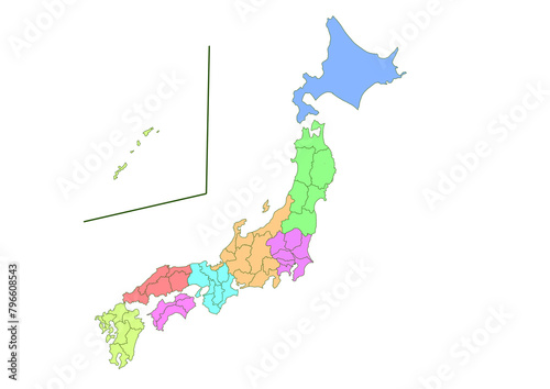 日本地図全体_プレーン4_地方塗り分け