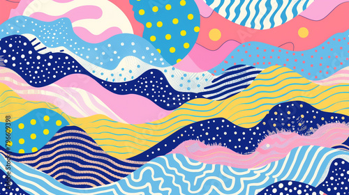 Whimsical patterns against wavy backgrounds, transporting viewers to a retro Y2K world.