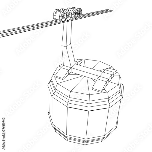 Cable car cabin gondola. Funicular simple cableway concept. Wireframe low poly mesh vector illustration