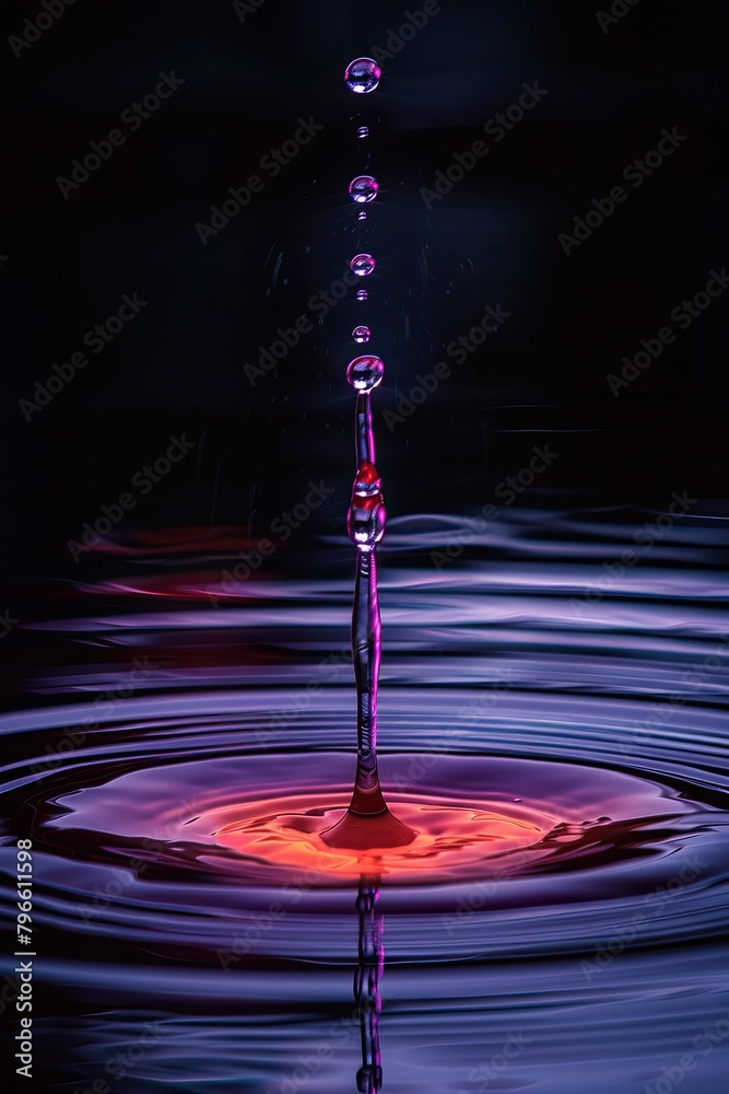 Vibrant Red Purple Water Droplet on Black Background Vibrant Red Purple Water Droplet on Black Background