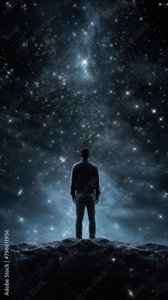 A man standing silhouette astronomy universe.