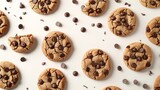 Top view of chocolate chip cookies, healthier twist with whole wheat and almond flour, antioxidant dark chocolate chips, less sugar, on an isolated background