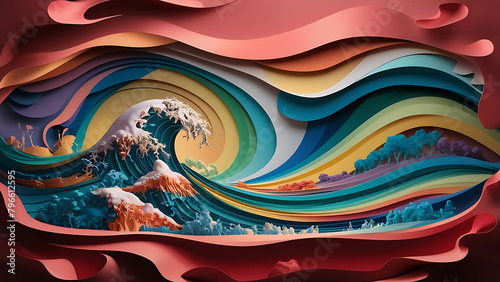 abstract 3d colorful sea wavy background , AI Generative