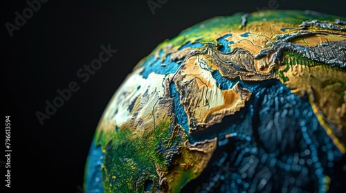 A detailed 3D render of Earth from space  showing intricate details of the landmasses and oceans.