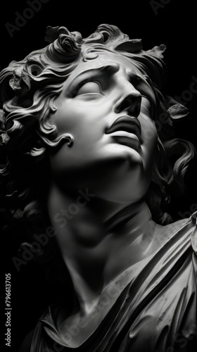 Monochrome greek sculpture portrait statue black.