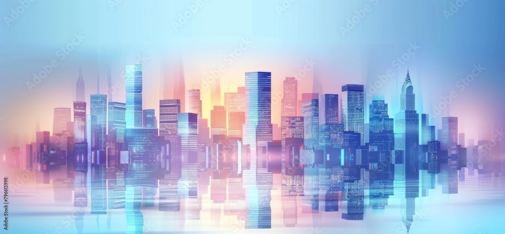 abstract background with glass buildings and skyscrapers, cityscape with a blue color gradient abstract background with glass buildings and skyscrapers, cityscape with a blue color gradient