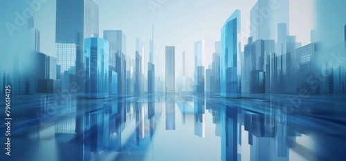 abstract background with glass buildings and skyscrapers, cityscape with a blue color gradient
