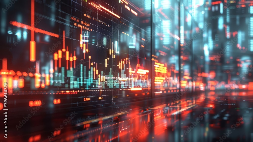 A futuristic city with glowing red and blue lights. A futuristic city with glowing red and blue lights.