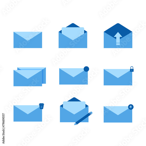 Blue Mail Icon Vector, Message, Envelopes, Vector collection Flat style with PNG (Editable color)