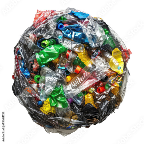 Waste plastic trash isolated on transparent background