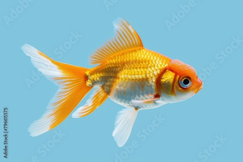 oranda goldfish isolated on light blue background