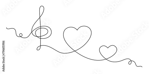 Treble clef and heart one line art animation,hand drawn continuous contour drawing motion outline.Love music composition concept,romantic song Valentines day February 14 video.4k self-drawing movie