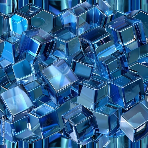 Transparent Cubes Pattern, Blue Glass Cube Background, Geometric 3d Crystals Mockup